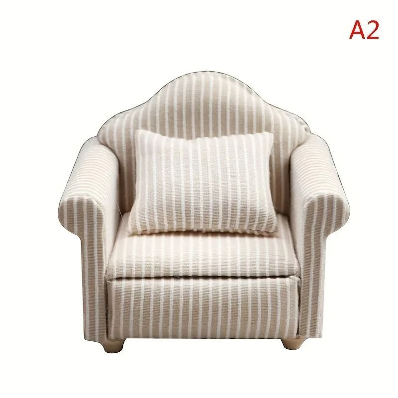 Miniature Dollhouse Sofa Set – Elegant Living Room Furniture with Pillows