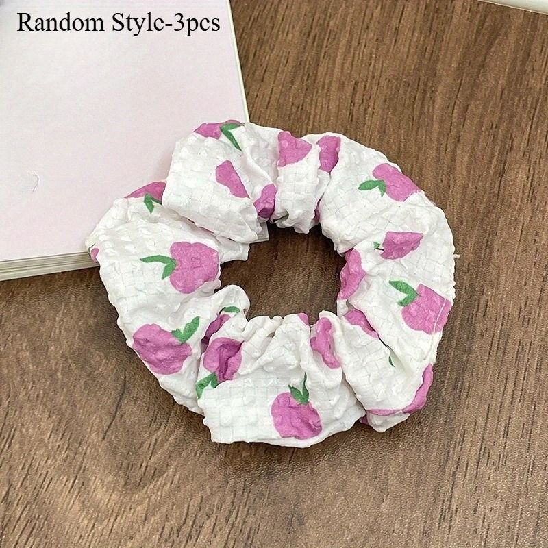 Boho Fruit Print Fabric Scrunchies Set Elegant Hair Accessories 3pcs