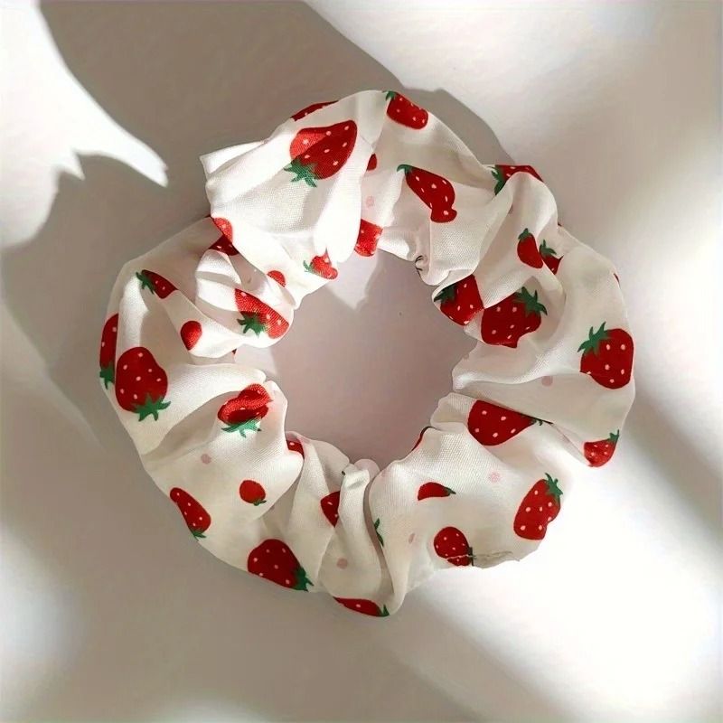 Boho Fruit Print Fabric Scrunchies Set Elegant Hair Accessories 3pcs