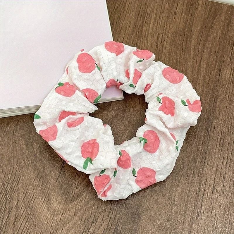 Boho Fruit Print Fabric Scrunchies Set Elegant Hair Accessories 3pcs