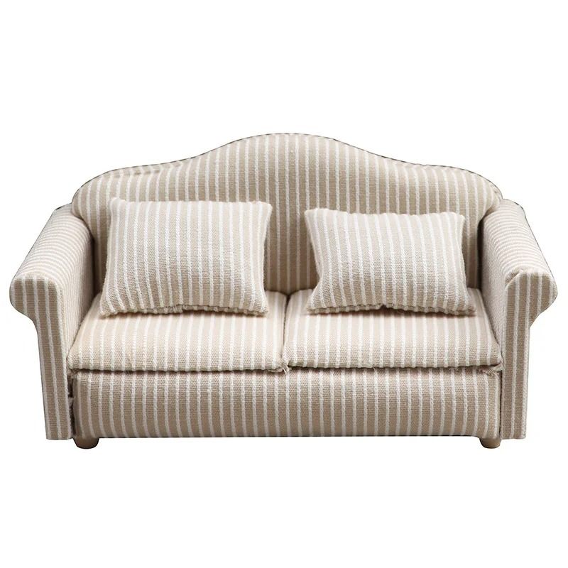 Miniature Dollhouse Sofa Set – Elegant Living Room Furniture with Pillows