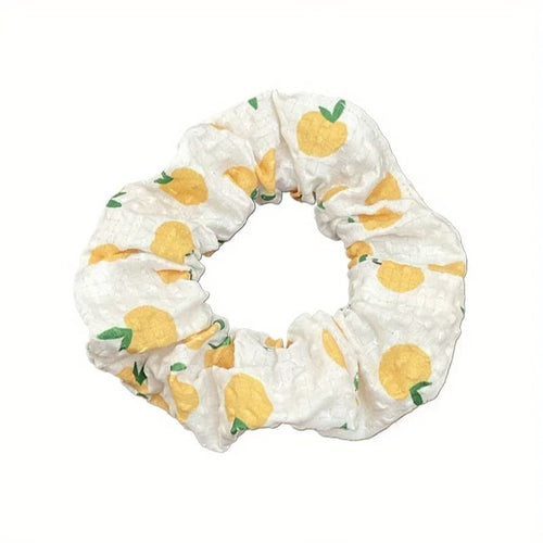 Boho Fruit Print Fabric Scrunchies Set Elegant Hair Accessories 3pcs