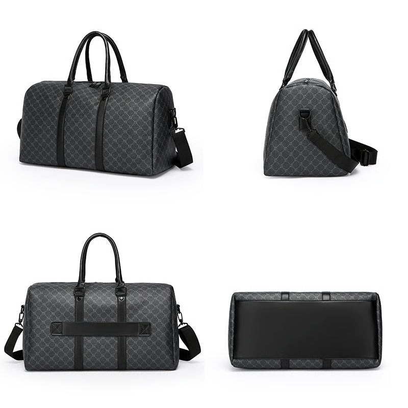 Large Capacity Men Black Traveling Bag, Business Travel Luggage, Classic Printed Handbag Shoulder Bag for Men