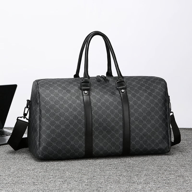 Large Capacity Men Black Traveling Bag, Business Travel Luggage, Classic Printed Handbag Shoulder Bag for Men