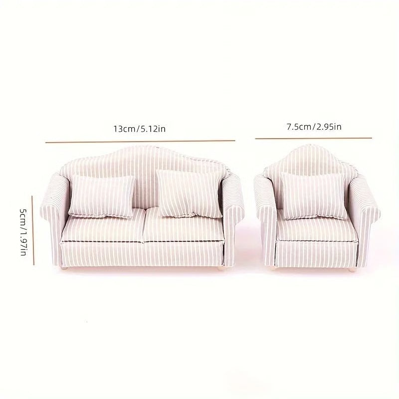 Miniature Dollhouse Sofa Set – Elegant Living Room Furniture with Pillows