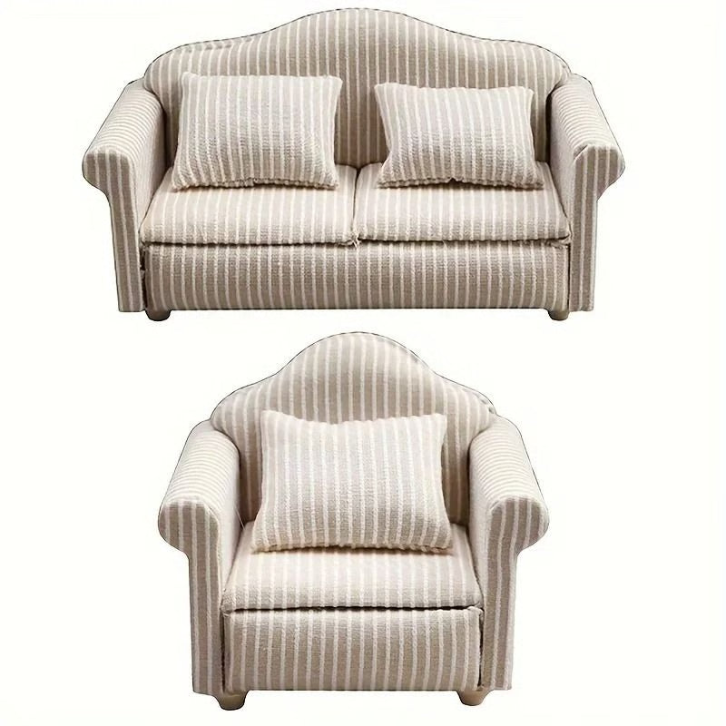 Miniature Dollhouse Sofa Set – Elegant Living Room Furniture with Pillows