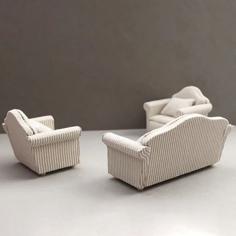 Miniature Dollhouse Sofa Set – Elegant Living Room Furniture with Pillows