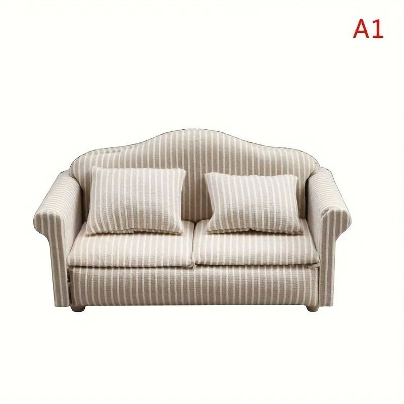 Miniature Dollhouse Sofa Set – Elegant Living Room Furniture with Pillows